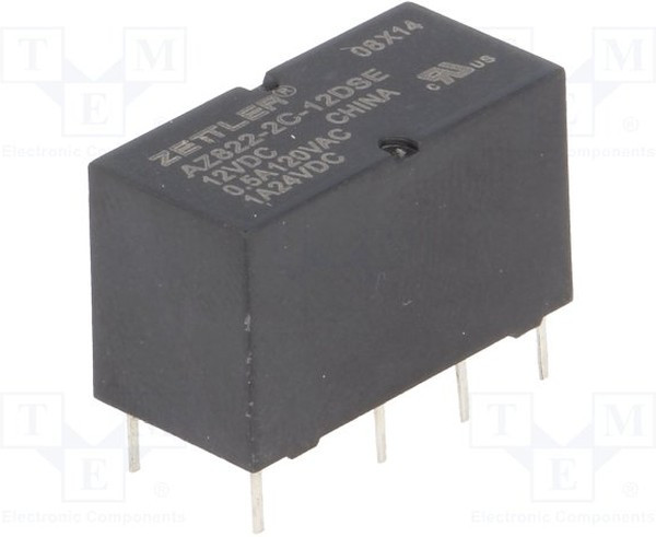 AZ822-2C-12DSE, Реле: электромагнитное, DPDT, Uобмотки: 12ВDC, 0,5A/120ВAC, 2А