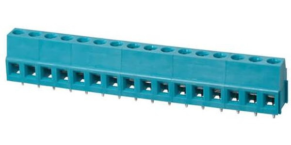 TB007-508-16BE, Fixed Terminal Blocks Terminal block, screw type, 5.08 , horizontal, 16 poles, CUI Blue, slotted screw, PCB mount