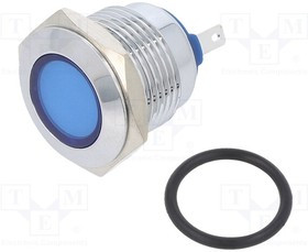 IND16-24B-C, Индикат.лампа LED, плоский, 24ВDC, 24ВAC, Отв O16мм, латунь