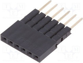 DS1023-05-1X6B816, Гнездо, штыревой, "мама", PIN 6, прямой, 2,54мм, THT, 1x6, позолота