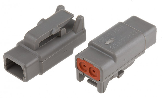 DTM06-2S, Hybrid, Housing for Female Terminals, WiretoWire, 2 Position, .165 in [4.19 mm] Centerline, Sealable, Gray, Wire Cable, Power Si
