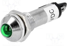 IND8-24G-A, Индикат.лампа: LED, выпуклый, 24ВDC, Отв: d8,2мм, IP40, под пайку