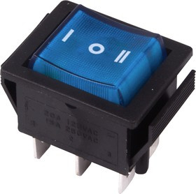 36-2391, Переключатель клавишный 250V 15А (6с) ON-OFF-ON синий с подсветкой и нейтралью (RWB-509, SC-767) REX