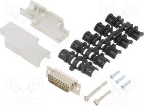 DCMR15-FK-DBP-W-K, Разъем D-Sub; PIN: 15; вилка; "папа"; угловой 90°; под пайку; на провод