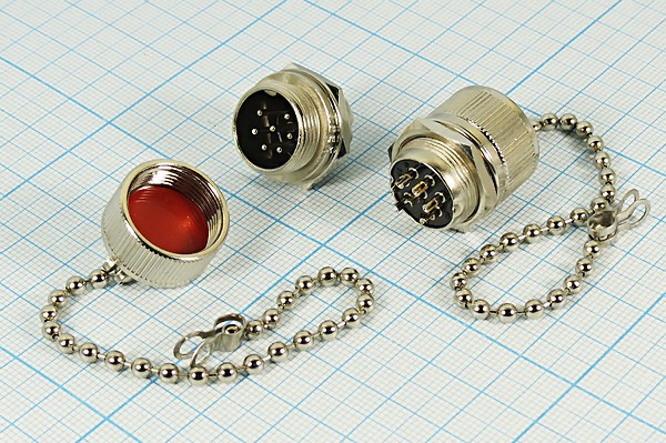 Разъем микрофонный MIC16 вилка, контакты 7P, монтаж на блок, М16, YM283A-M16-7P