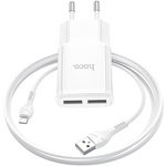 Блок питания (сетевой адаптер) HOCO C88A Star round 2xUSB, 2.4A с кабелем Lightning (1м) (белый)