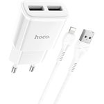 Блок питания (сетевой адаптер) HOCO C88A Star round 2xUSB, 2.4A с кабелем Lightning (1м) (белый)