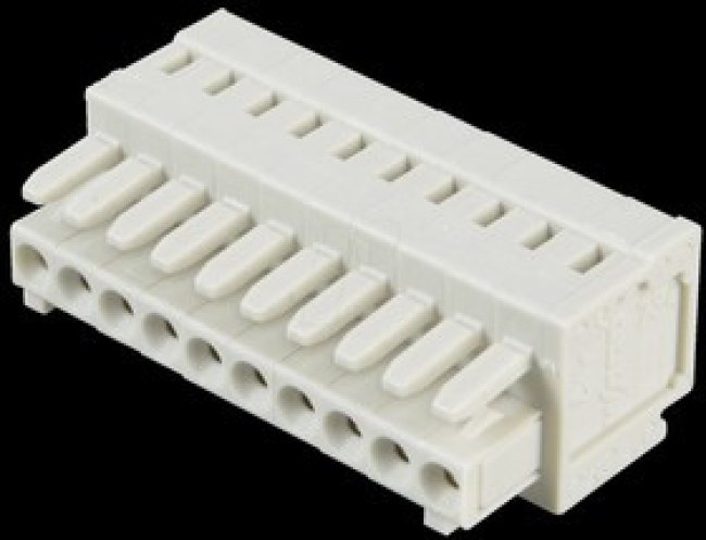 Socket header, 10 pole, pitch 3.5 mm, angled, light gray, 734-110 Socket header, 10 pole, pitch 3.5 mm, angled, light gray, 734-110