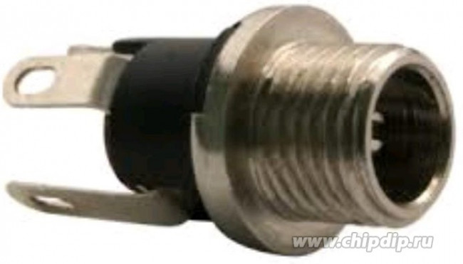 DJK-04B, Разъем питания штыревой 2,5мм, вилка на приборный блок, под гайку, МИНИ