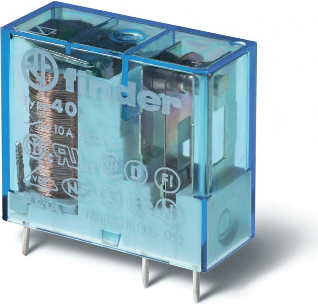 Реле миниатюрное универсальное электромеханич. монтаж на печатную плату или в розетку выводы с шагом 5мм 1CO 10А AgNi 12В DC RTII FINDER 405