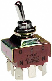 S33F, Toggle Switches 20A 125-250VAC 20VDC 3PDT ON-OFF-ON QC