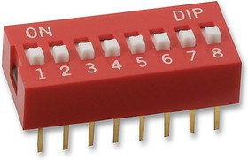 MCNDS-08V, DIP / SIP переключатель, 8 схем(-а), Raised Slide, Сквозное Отверстие, SPST-NO, 24 В, 25 мА