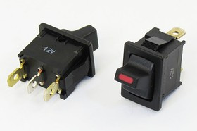 Рычажный переключатель (тумблер), 12В, 20А, переключение ON-OFF, IL3 красныйСД, контакты 3T, R13-66LPR