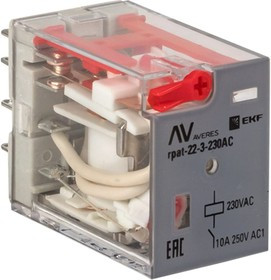 Промежуточное реле с кнопкой и механической индикацией RPAt 22/3 10A 230В AC AVERES rpat-22-3-230AC