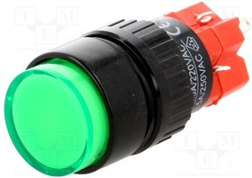 V16Y-11Z-230G, Переключатель: кнопочный, Пол: 2, SPDT, 3A/220ВAC, 2A/24ВDC, IP40