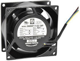 OA80AP-11/22-1WB, AXIAL FAN, BALL, 31CFM, 29DB, 12W, 230V