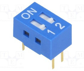 DSR-02, Переключатель DIP-SWITCH, Кол-во секций 2, ON-OFF, 0,05A/12ВDC