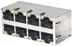 SS-74500-024, Modular Connectors / Ethernet Connectors 50u" 2x4 Shielded Upper/Lower LEDs G/Y