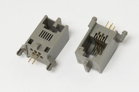 Разъем телефонный 6P4C розетка, контакты 4P, на плату/угловой, T9-6P4C[RJ-11]