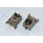 Разъем телефонный 6P4C розетка, контакты 4P, на плату/угловой, T9-6P4C[RJ-11]