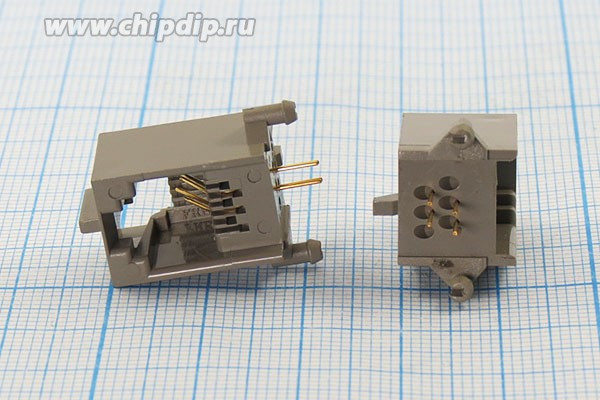 Разъем телефонный 6P4C розетка, контакты 4P, на плату/угловой, T9-6P4C[RJ-11]