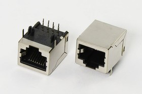 Разъем телефонный розетка, контакты 8P, на плату угловой экран, TJS10P8C-B