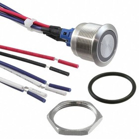 PV7FWY0SS-331, Pushbutton Switches 22mm, 2A 48VDC, 1P OFF(ON) / ON(OFF), Green LED Ring, 300mm wire, Stainless Steel