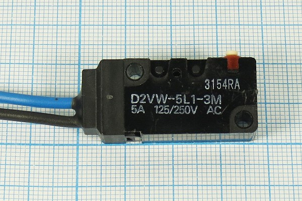 Микропереключатель, размер 38x10 x15, 5А, переключение OFF-(ON), размер концевика H18, D2VW-01-3M