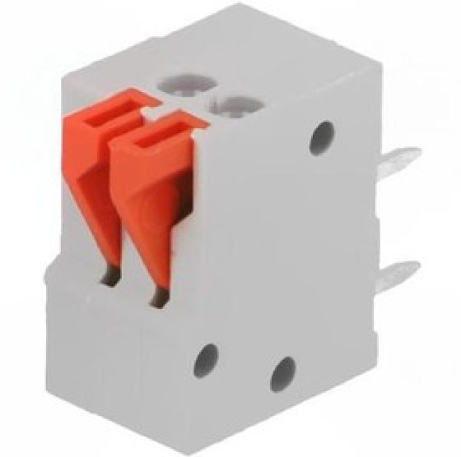 AC141R-02P-2.54-GRAY, Зажимная рейка для печатных плат, угловой 90°, 2,54мм, на PCB AC141R-02P-2.54-GRAY, Зажимная рейка для печатных плат, угловой 90°, 2,54мм, на PCB