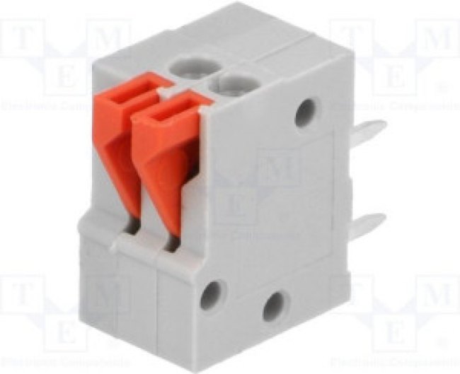 AC141R-02P-2.54-GRAY, Зажимная рейка для печатных плат, угловой 90°, 2,54мм, на PCB AC141R-02P-2.54-GRAY, Зажимная рейка для печатных плат, угловой 90°, 2,54мм, на PCB