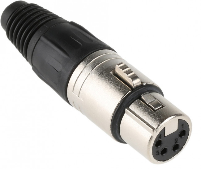 NTR-NC4FX, Вилка, XLR, "мама", PIN: 4, прямой, на провод, пайка, 10А, 3,5-8мм NTR-NC4FX, Вилка, XLR, "мама", PIN: 4, прямой, на провод, пайка, 10А, 3,5-8мм