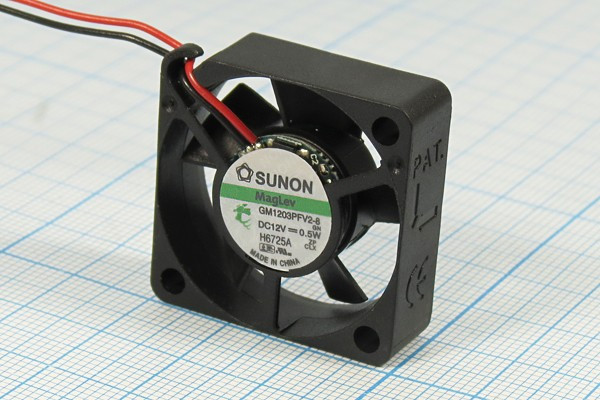 Вентилятор 12В, 30x30x10мм, магнитно-левитационный подшипник, 8000об/мин; №ВН403 вент 30x30x10\ 12В\0,04А\2L\ML\ GM1203PFV2-8\SUNON