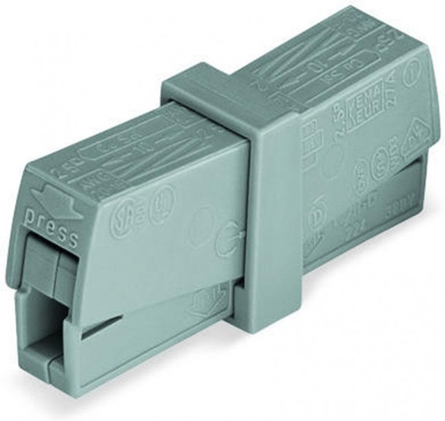 224-201, Клеммник монтажный, самозажимная клемма, 0,5-2,5мм2, 400В, 24А 224-201, Клеммник монтажный, самозажимная клемма, 0,5-2,5мм2, 400В, 24А