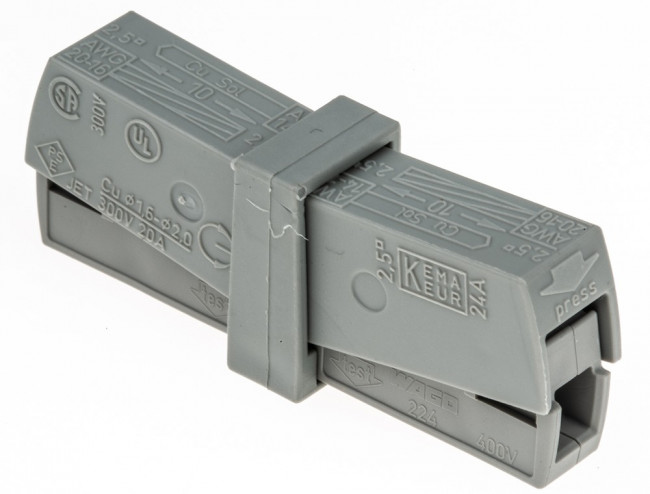 224-201, Клеммник монтажный, самозажимная клемма, 0,5-2,5мм2, 400В, 24А 224-201, Клеммник монтажный, самозажимная клемма, 0,5-2,5мм2, 400В, 24А