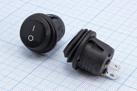 Клавишный герметичный выключатель с фиксацией SPST, 220В/6А, чёрный; №2290 A Пкл\\ 6\ON-OFF\d20,0\чер\ чер\IP65\2T\SB039\