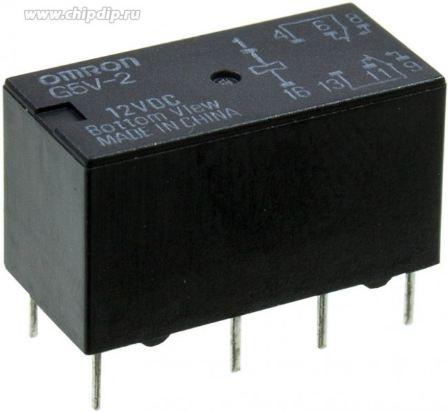 G5V2 12DC, Реле 2 переключ. 12VDC, 0,5A/125VAC DPDT