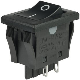 JWMW21RA2A, SWITCH, ROCKER, DPST, 10A, 250VAC, BLACK