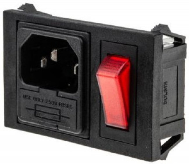 BZH01/Z0000/02, C14 Snap-In IEC Connector Male, 10A, 250 V, Fuse Size 5 x 20mm