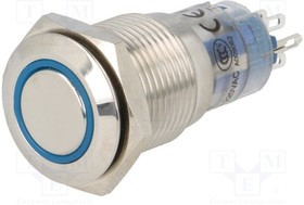 V16-22R-12B-S, Переключатель: антивандальный, Пол: 2, DPDT, 0,5A/220ВAC, 1A/24ВDC