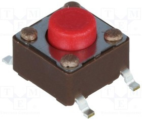 DTSM-62R-V-B, Микропереключатель, 1, SPST-NO, 0,05A/12ВDC, SMT, 2,6Н, 6,2x6,2мм