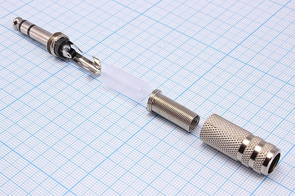 Штекер 6,3 стерео, 3C, на кабель , пружинный хвост; №141 Z штек 6,3стерео\3C\каб \пруж хвост\\