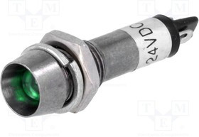 IND8-24G-B, Индикат.лампа: LED, вогнутый, 24ВDC, Отв: d8,2мм, IP40, под пайку