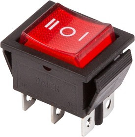 36-2390, Переключатель клавишный 250V 15А (6с) ON-OFF-ON красный с подсветкой и нейтралью (RWB-509, SC-767) R