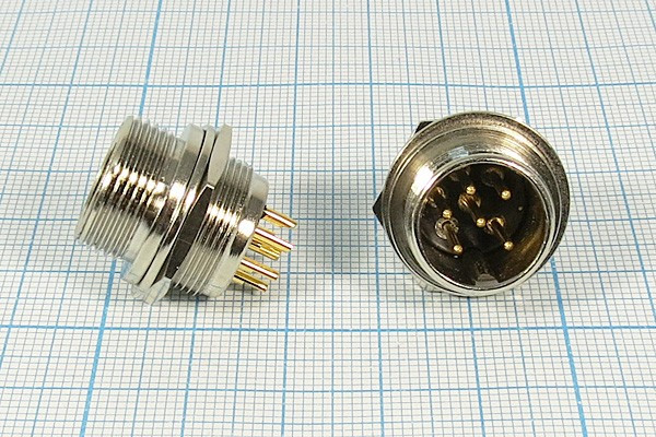 Разъем микрофонный MIC16 вилка, контакты 6P, монтаж на блок, М16, MC903-6P