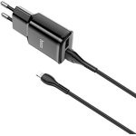 Блок питания (сетевой адаптер) HOCO C88A Star round 2xUSB, 2.4A с кабелем Lightning (1м) (черный)