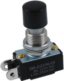 SB221NO, SWITCH, PUSHBUTTON, SPST-NO, 3A, 125V, BLACK