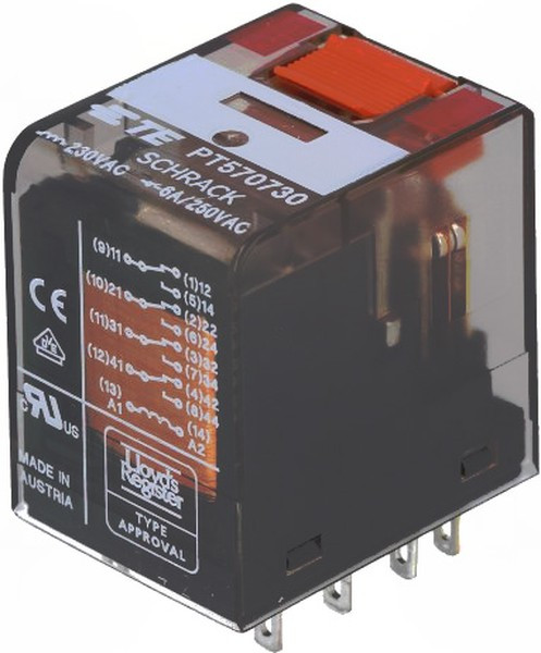 9-1419111-1, (PT570730), Реле переменного тока 230В 6А, Конфиг: 4C