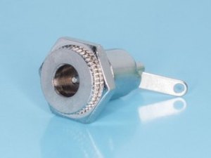 DJK-07A, Разъем питания штыревой 2,1мм, вилка на приборный блок, под гайку, металлический корпус, мини