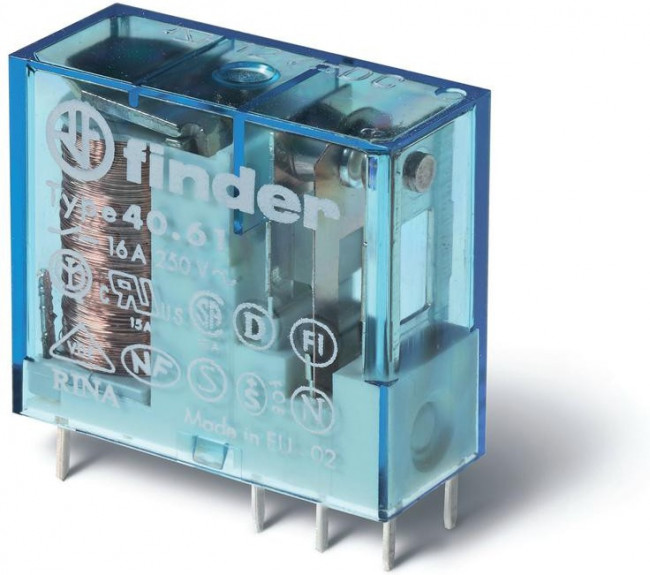 Реле миниатюрное универсальное электромеханич. монтаж на печатную плату или в розетку выводы с шагом 5мм 1CO 16А AgCdO 24В DC RTII FINDER 40