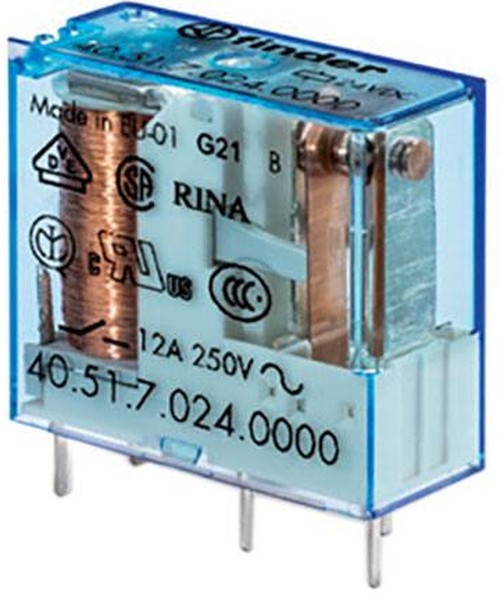 Реле миниатюрное универсальное электромеханич. монтаж на печатную плату или в розетку выводы с шагом 5мм 1CO 16А AgCdO 24В DC RTII FINDER 40